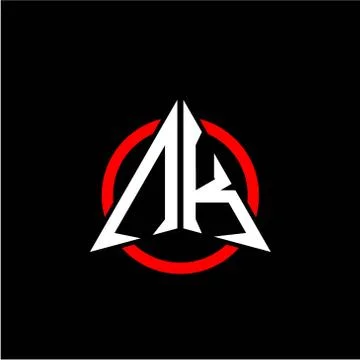 Initial logo arrow N K White color with red ring isolated on black background Stock Illustration