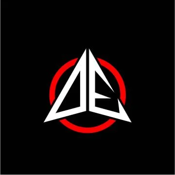 Initial logo arrow O E White color with red ring isolated on black background Stock Illustration