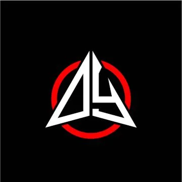 Initial logo arrow O Y White color with red ring isolated on black background Illustrazione stock