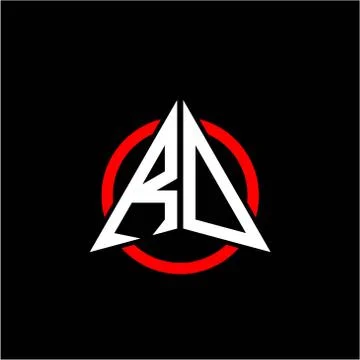 Initial logo arrow R O White color with red ring isolated on black background Stock Illustration