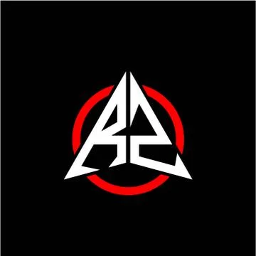 Initial logo arrow R Z White color with red ring isolated on black background 스톡 일러스트