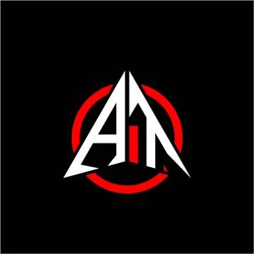 Initial logo arrow A T White color with red ring isolated on black background Stock-Illustration
