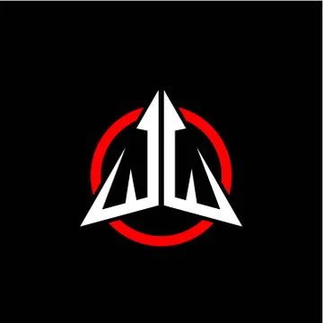Initial logo arrow W W White color with red ring isolated on black background Stock Illustration
