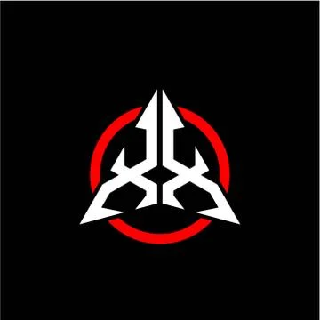 Initial logo arrow X X White color with red ring isolated on black background Stock Illustration