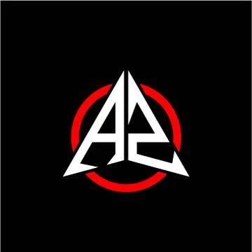 Initial logo arrow A Z White color with red ring isolated on black background Illustrazione stock