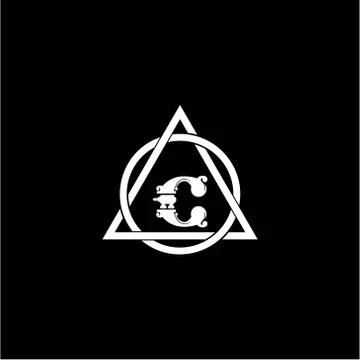 Initial logo C monogram, creative, minimalistic, with white triangles and cir Stock Illustration
