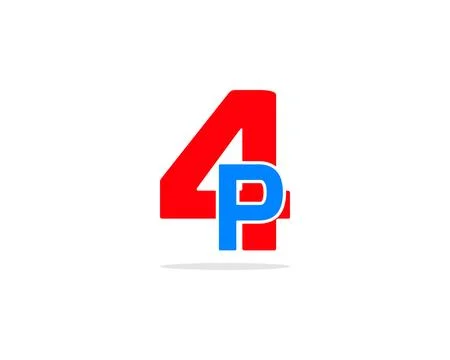 Initial logo, combining letter and number, P and 4, red blue Stock Illustration