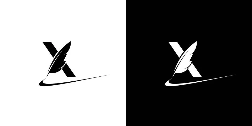 The initial logo design of the letter X, a combination of a goose feather p.. Stock Illustration
