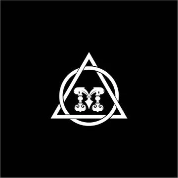 Initial logo M monogram, creative, minimalistic, with white triangles and cir Stock Illustration