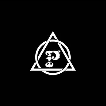 Initial logo P monogram, creative, minimalistic, with white triangles and cir Stock Illustration