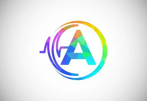 Initial low poly A alphabet with health pulse. Heartbeat logo design. Logo .. Stock Illustration