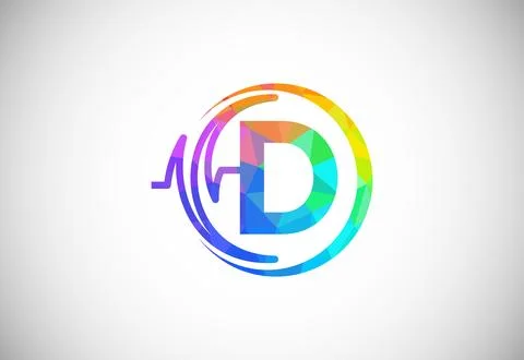 Initial low poly D alphabet with health pulse. Heartbeat logo design. Logo .. Stock Illustration