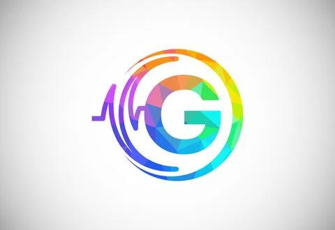 Initial low poly G alphabet with health pulse. Heartbeat logo design. Logo .. Stock Illustration