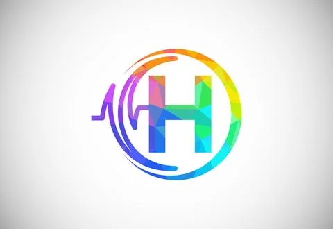 Initial low poly H alphabet with health pulse. Heartbeat logo design. Logo .. Stock Illustration