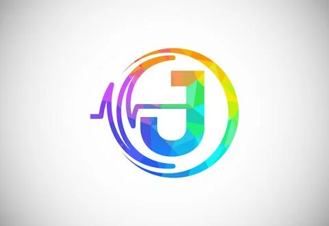 Initial low poly J alphabet with health pulse. Heartbeat logo design. Logo .. Stock Illustration