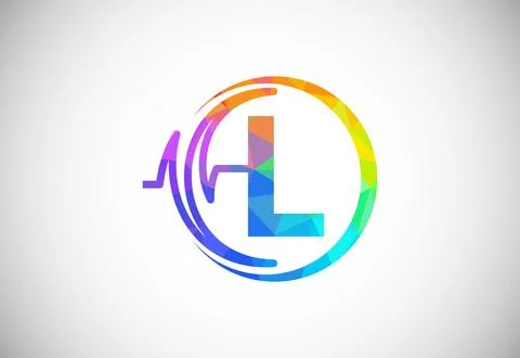 Initial low poly L alphabet with health pulse. Heartbeat logo design. Logo .. Stock Illustration