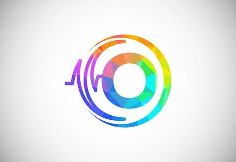 Initial low poly O alphabet with health pulse. Heartbeat logo design. Logo .. Stock Illustration