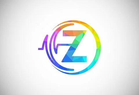 Initial low poly Z alphabet with health pulse. Heartbeat logo design. Logo .. Stock Illustration
