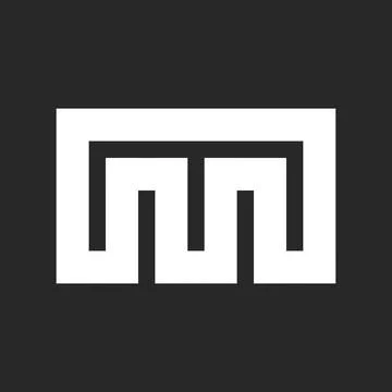 Initial M bold letter logo monogram from wide white stripes on a black back.. Ilustración de archivo