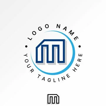 Initial M font line shadow circle swoosh to monogram consulting firm app tech Illustrazione stock