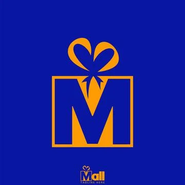 Initial M font negative space box gift ribbon happy souvenir celebrate event Stock Illustration
