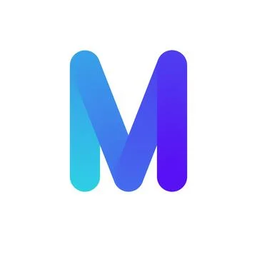 Initial M letter logo design. Gradient twisted ribbon line for logotype, title Stock Illustration