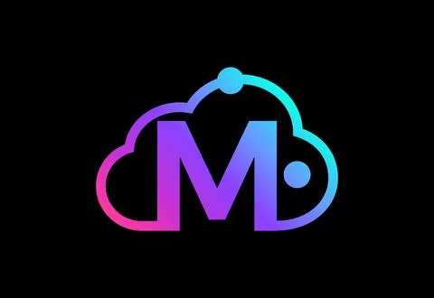 Initial M monogram letter with the cloud. Cloud computing service logo. Clo.. Stock Illustration
