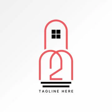 Initial M2 N2N N2M font line consulting architect roof house real home estate Illustrazione stock
