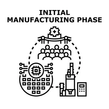 Initial manufacturing phase beginning new production process Stock Illustration
