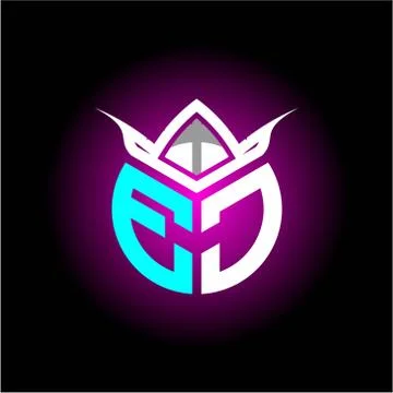 Initial minimalist E J Monogram logo letter with halloween edition mask vecto Stock Illustration