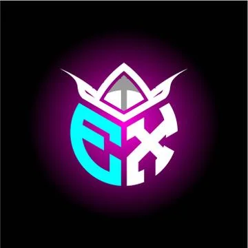 Initial minimalist E X Monogram logo letter with halloween edition mask vecto Illustrazione stock