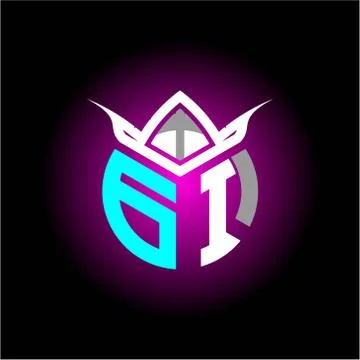 Initial minimalist G I Monogram logo letter with halloween edition mask vecto Stock Illustration