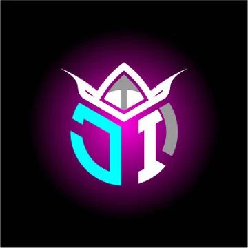 Initial minimalist J I Monogram logo letter with halloween edition mask vecto Stock Illustration