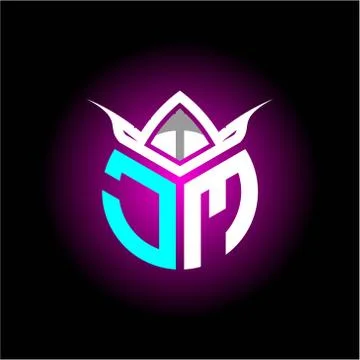 Initial minimalist J M Monogram logo letter with halloween edition mask vecto Stock Illustration