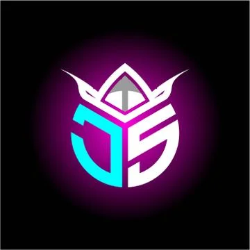 Initial minimalist J S Monogram logo letter with halloween edition mask vecto Stock Illustration