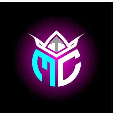 Initial minimalist M C Monogram logo letter with halloween edition mask vecto 库存插图