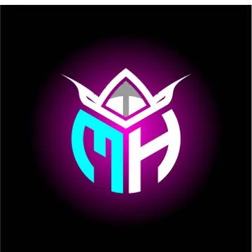 Initial minimalist M H Monogram logo letter with halloween edition mask vecto Stockillustratie