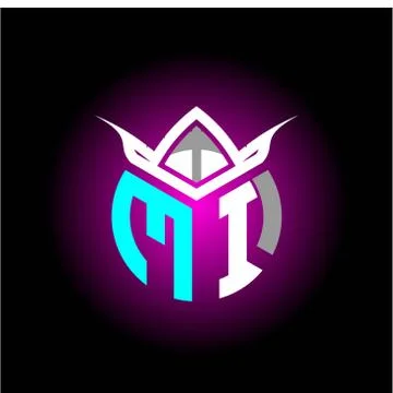 Initial minimalist M I Monogram logo letter with halloween edition mask vecto Stock Illustration