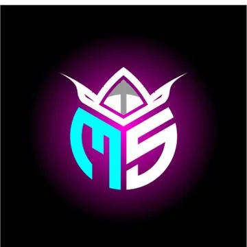 Initial minimalist M S Monogram logo letter with halloween edition mask vecto Stock Illustration