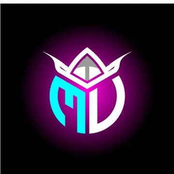 Initial minimalist M U Monogram logo letter with halloween edition mask vecto Stock Illustration