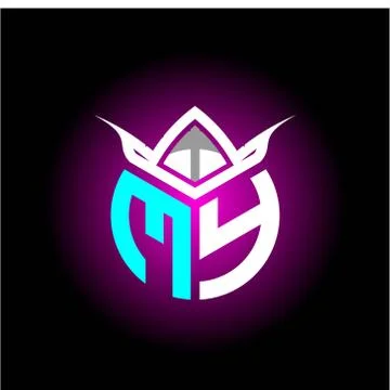 Initial minimalist M Y Monogram logo letter with halloween edition mask vecto Stock Illustration