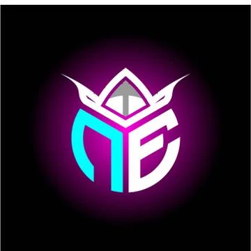 Initial minimalist N E Monogram logo letter with halloween edition mask vecto Stock Illustration