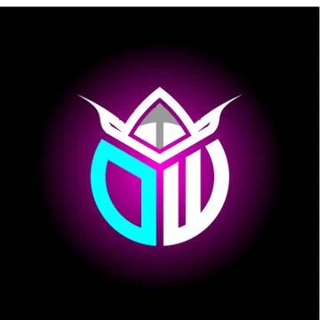 Initial minimalist O W Monogram logo letter with halloween edition mask vecto Stock Illustration