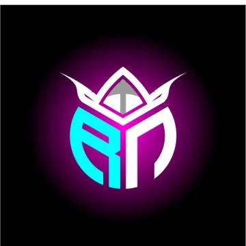 Initial minimalist R N Monogram logo letter with halloween edition mask vecto 库存插图