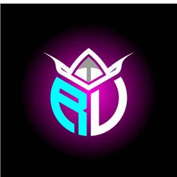 Initial minimalist R U Monogram logo letter with halloween edition mask vecto Stock Illustration