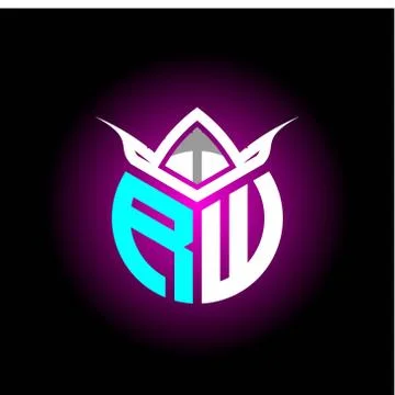 Initial minimalist R W Monogram logo letter with halloween edition mask vecto Stock Illustration