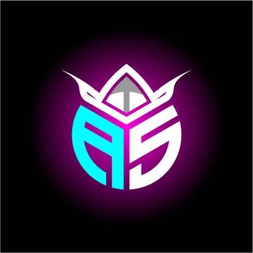 Initial minimalist A S Monogram logo letter with halloween edition mask vecto Stock Illustration