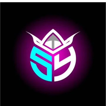 Initial minimalist S Y Monogram logo letter with halloween edition mask vecto Stock Illustration