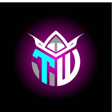 Initial minimalist T W Monogram logo letter with halloween edition mask vecto Stockillustratie