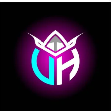 Initial minimalist U H Monogram logo letter with halloween edition mask vecto Stock Illustration